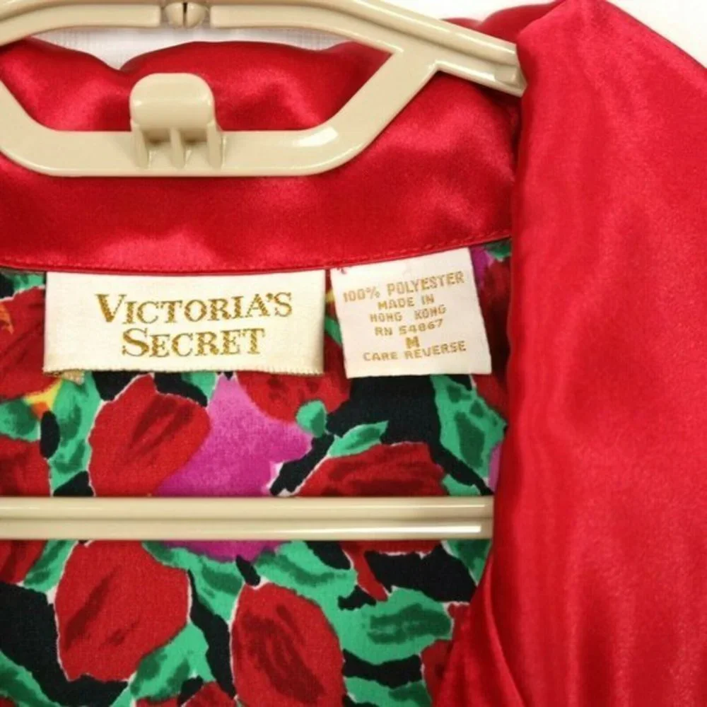 Vintage Victoria's Secret Gold Label Kimono Robe‎ Red Pink Green Floral M Medium
